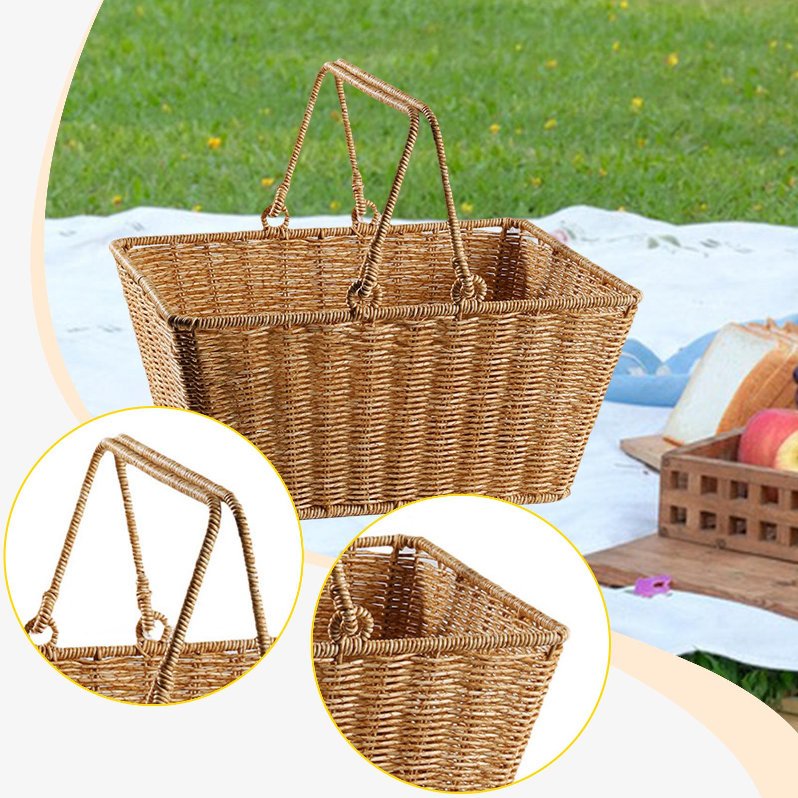 Snacks Food Gift Baskets - ピクニック収納バスケット ハンドル付きトートギフト用 丈夫な北欧風キャンプ装飾 多目的 裏庭用 フルーツスナック