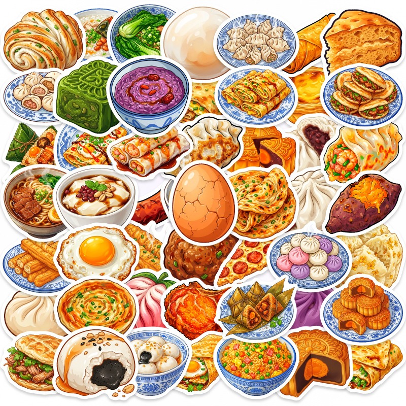 Food Snacks Wholesale - 50枚入り中華料理ダイアリー、重複なしの中華ブランチスナックDIY素材ステッカー