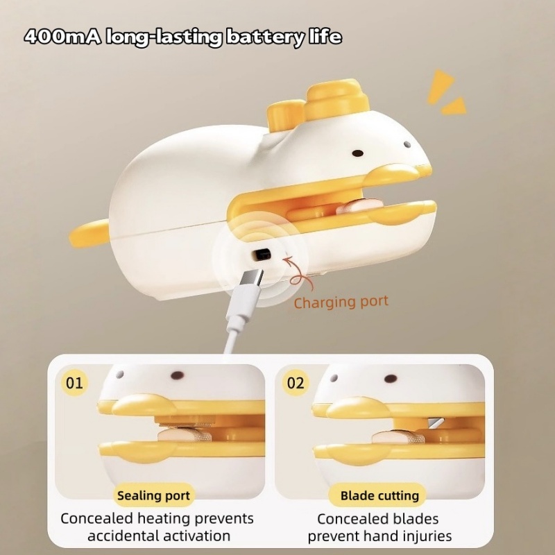 かわいいアヒル型充電式ハンドヘルドシーラー、ABSシリコン製 - Food With Snacks のレビューと価格
