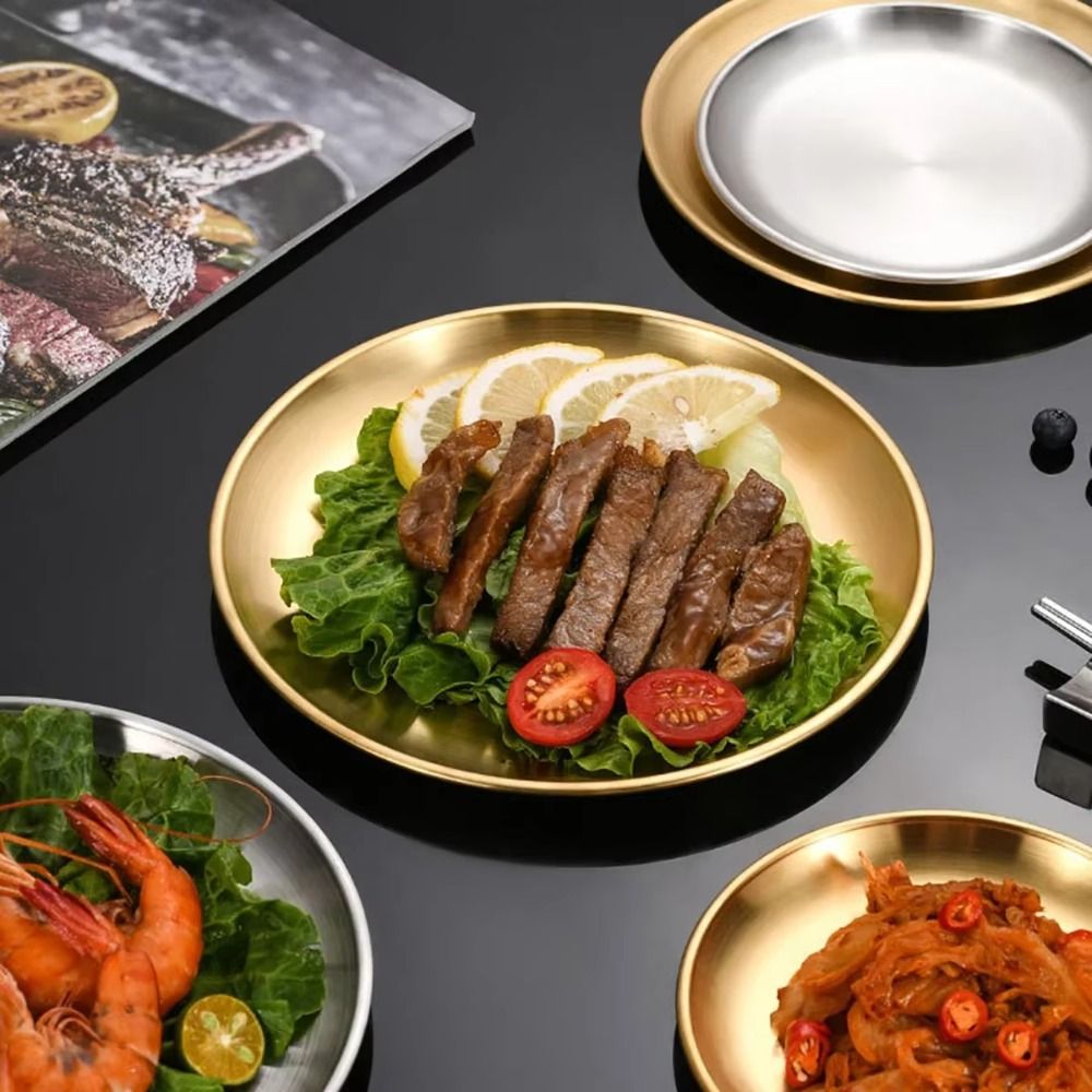 環境に優しい韓国料理プレート ステンレス製 ゴールド シルバ - Korean Food Snacks のレビューと価格