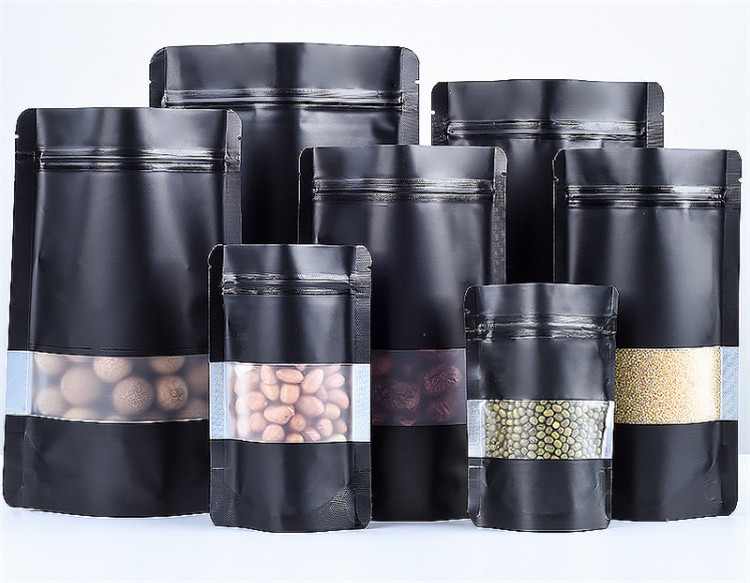 100枚入り スタンドアップ マットブラック アルミ箔 窓付 - Food Snacks Wholesale のレビューと価格